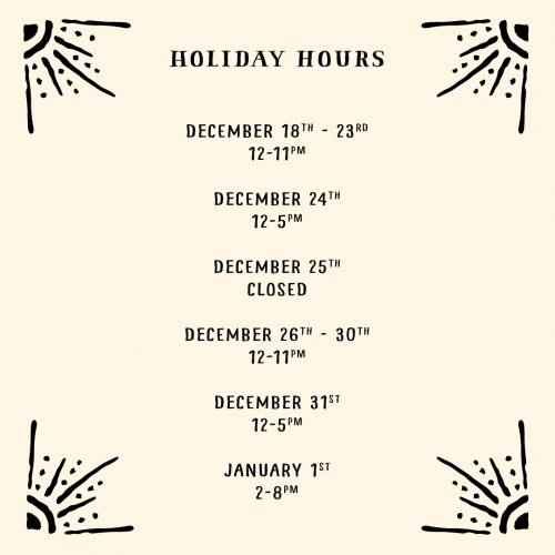 Tasting Room Holiday Hours